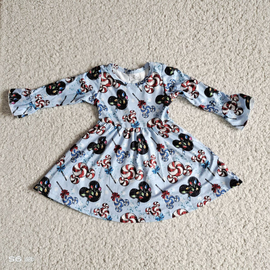 10.10 RTS NO MOQ（In stock）G2-20-2*./ Baby Girls Winter Dress Candy Lantern Light Blue Long Sleeve Dress