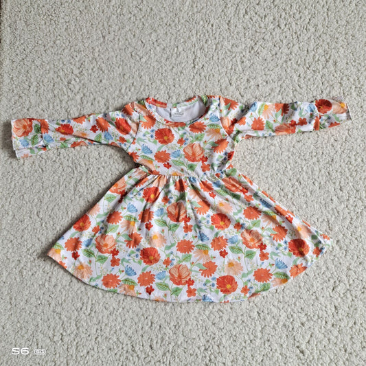 10.10 RTS NO MOQ（In stock）G2-20-2*;\' Baby Girls Winter Dress Orange blue floral long-sleeved dress
