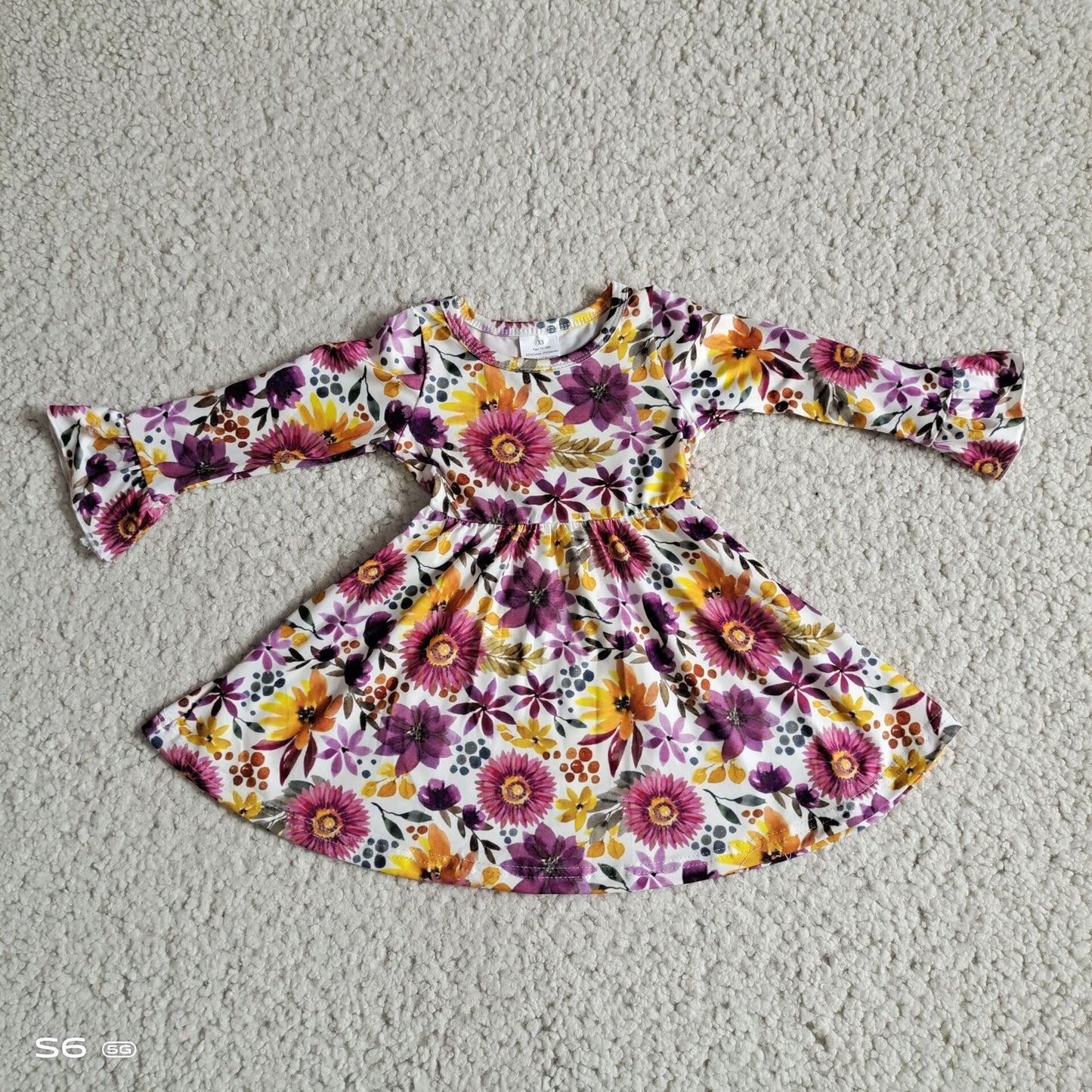 10.10 RTS NO MOQ（In stock）G2-20-2'\]* Baby Girls Winter Dress Rose purple and yellow floral long-sleeved dress