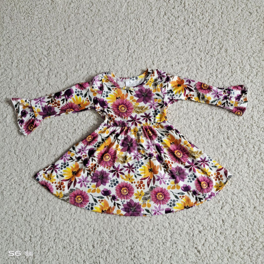10.10 RTS NO MOQ（In stock）G2-20-2'\]* Baby Girls Winter Dress Rose purple and yellow floral long-sleeved dress