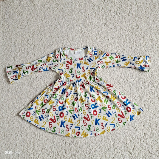 10.11 RTS NO MOQ（In stock）G2-20-2*;\ Baby Girls Winter Dress Colorful long-sleeved dress with numbers and letters