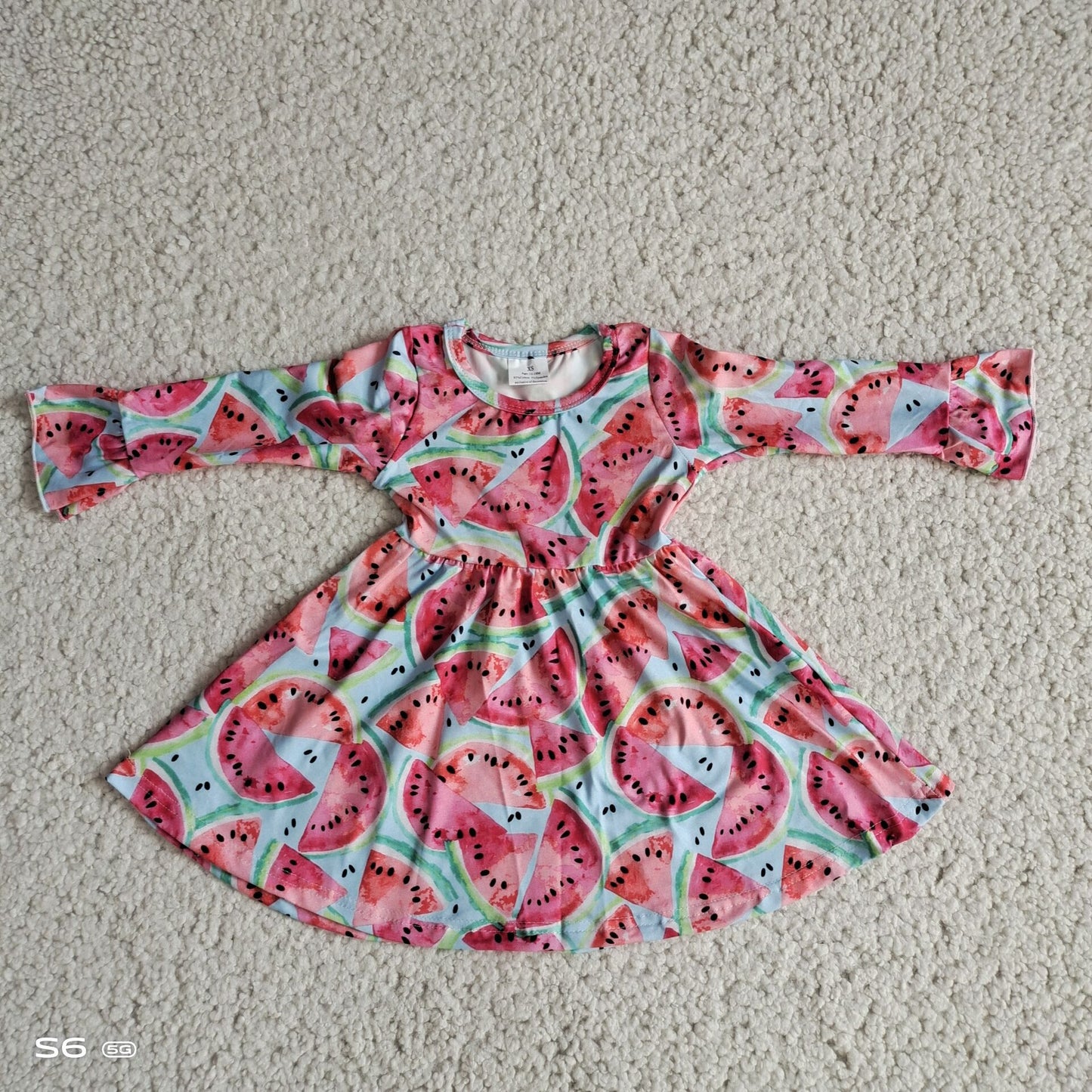 9.29 RTS NO MOQ（In stock）G2-20-9*.'* Baby Girls Winter Dress Watermelon light blue long-sleeved dress