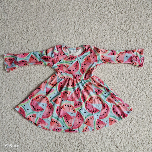9.29 RTS NO MOQ（In stock）G2-20-9*.'* Baby Girls Winter Dress Watermelon light blue long-sleeved dress