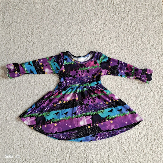 10.10 RTS NO MOQ（In stock）G2-20-9*,.. Baby Girls Winter Dress Night view moon purple green long sleeve dress