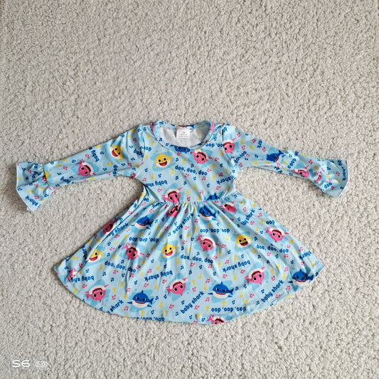 9.29 RTS NO MOQ（In stock）G2-20-9*.; Baby Girls Winter Dress Colorful fish music note long-sleeved dress