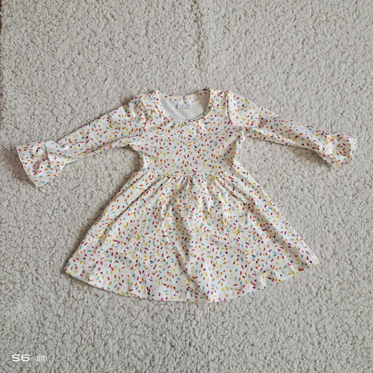 10.10 RTS NO MOQ（In stock）G2-20-9;*[ Baby Girls Winter Dress Colorful dotted beige long-sleeved dress