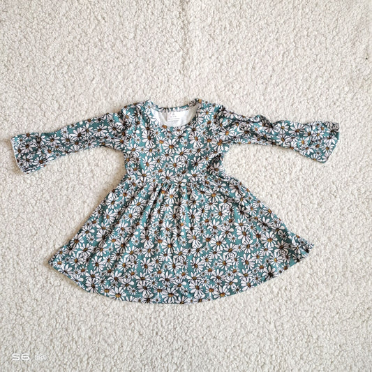 10.10 RTS NO MOQ（In stock）G2-20-2,'. Baby Girls Winter Dress Off-white chrysanthemum dark green long-sleeved dress