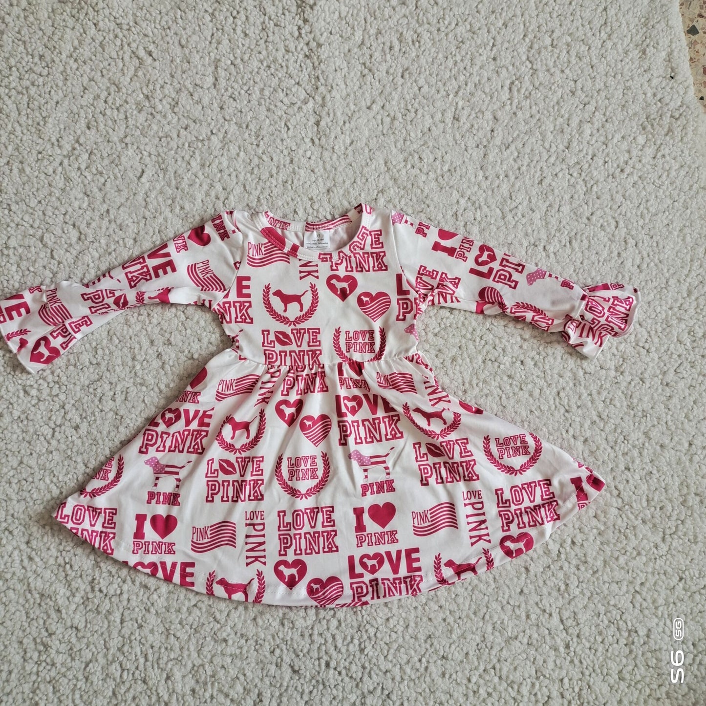 9.24 RTS NO MOQ（In stock）G2-20-9*- Baby Girls Winter Dress Valentine's Day Pink Letter Heart Long Sleeve Dress