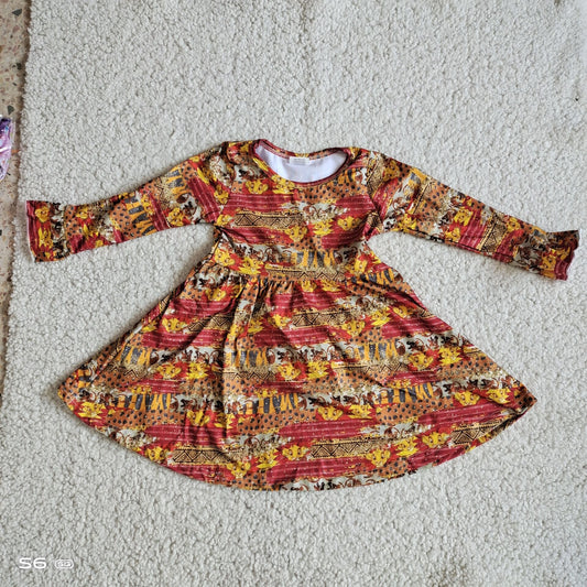 10.10 RTS NO MOQ（In stock）G2-20-9*..= Baby Girls Winter Dress Lion and leopard print long-sleeved dress