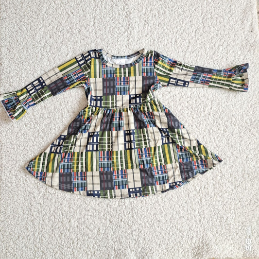 10.10 RTS NO MOQ（In stock）G2-24-1*';/ Baby Girls Winter Dress Glitch Striped Long Sleeve Dress