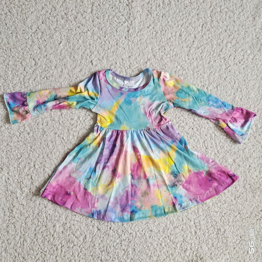 10.10 RTS NO MOQ（In stock）G2-24-4*.' Baby Girls Winter Dress Colorful tie-dye long-sleeved dress