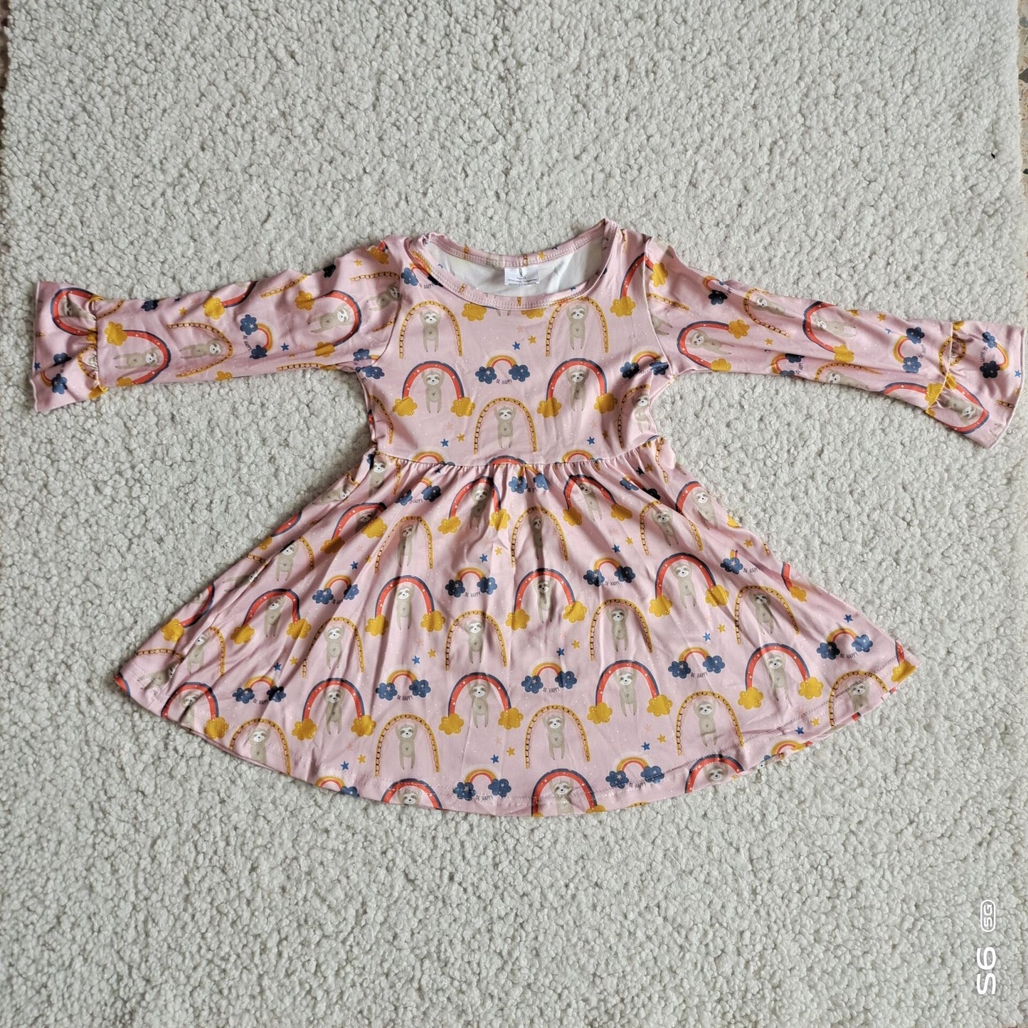 10.10 RTS NO MOQ（In stock）G2-24-4*\ Baby Girls Winter Dress Rainbow Cloud Light Pink Long Sleeve Dress