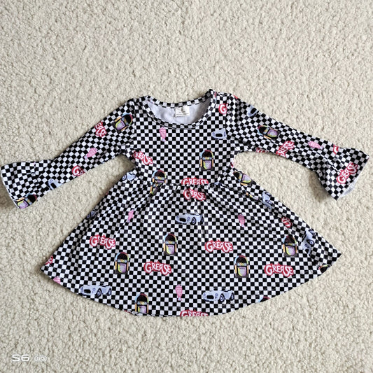 9.29 RTS NO MOQ（In stock）G2-24-7.;' Baby Girls Winter Dress Car Letter Plaid Long Sleeve Dress