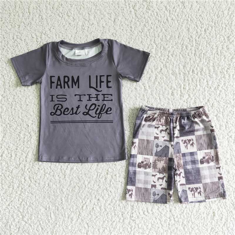BSSO0029 Baby boy farm life grey shorts sets