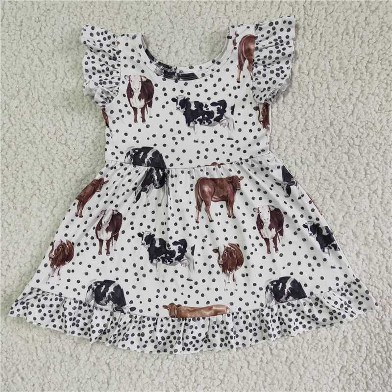 GSD0072 Girls' cowboy white bottom black dots flying sleeves skirt