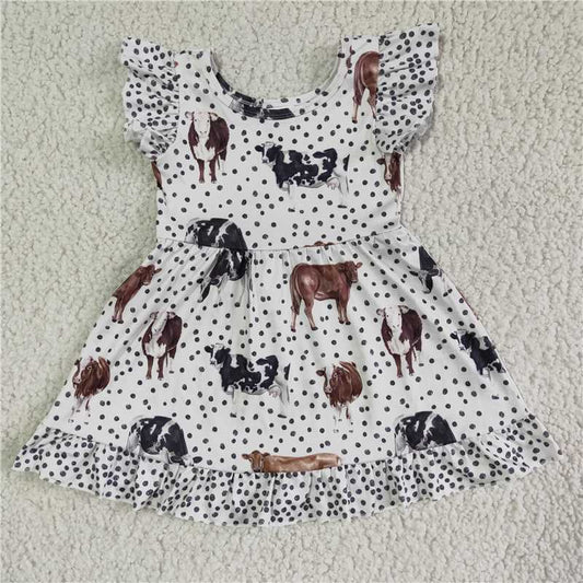 GSD0072 Girls' cowboy white bottom black dots flying sleeves skirt