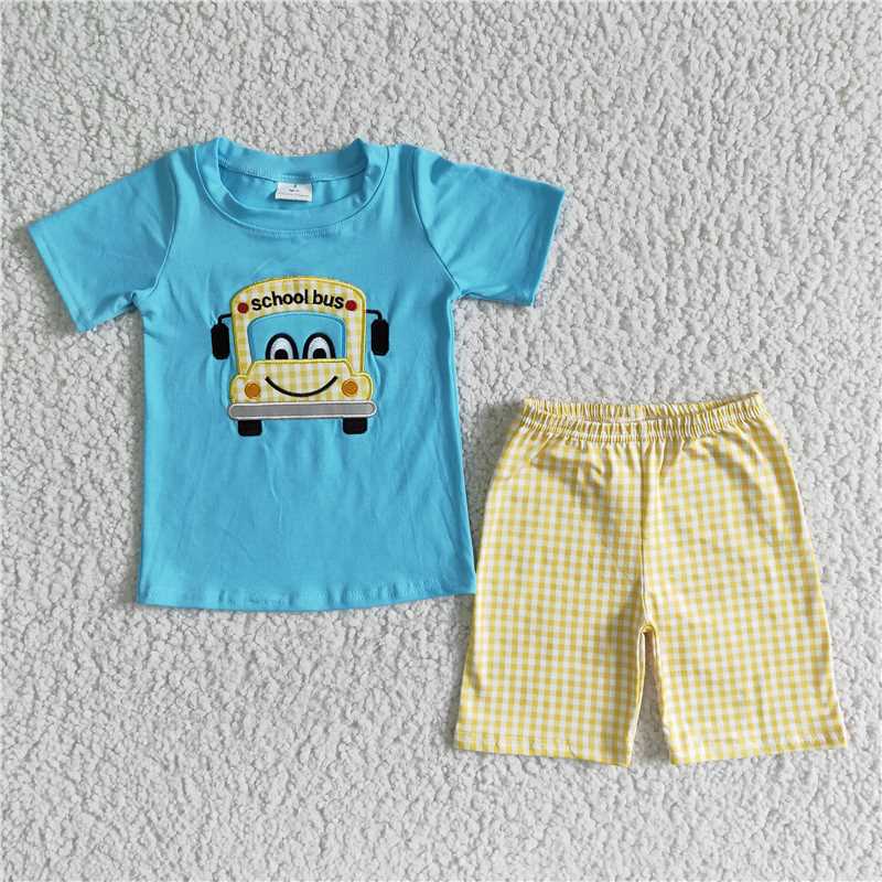 BSSO0055 Embroidery Baby boys back to school shorts sets