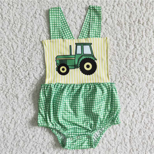 SR0036  Baby boys tractor plaid print romper