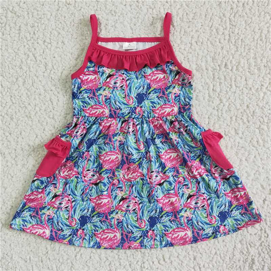 GSD0078 Girls' rose red suspender flower pocket skirt