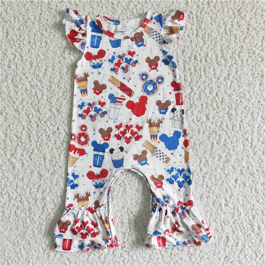SR0047  Baby girls castle 4th of July rompers