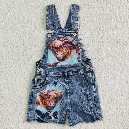SS0023RTS NO MOQ Baby Girls Denim Pants  baby girls cow western denim summer shorts overalls