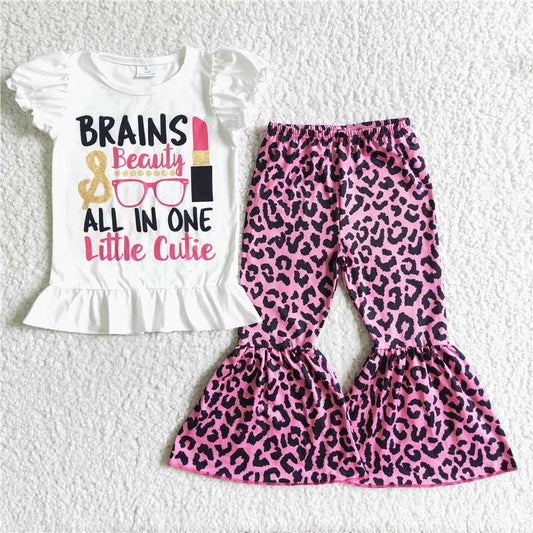 GSPO0079 Girls' BRAINS glasses lipstick short-sleeved trousers suit