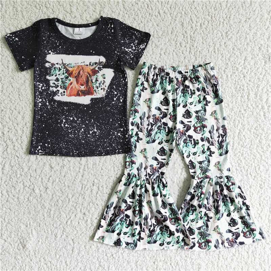 GSPO0108 Girls' Alpine cow black short-sleeved trousers suit
