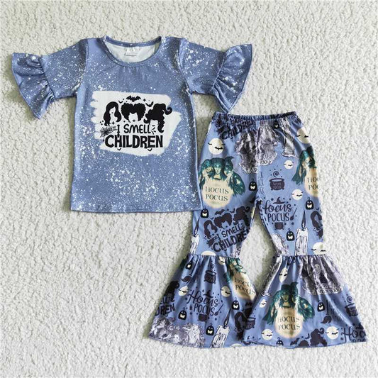 GSPO0121 Girls hocus pocus grey-blue short-sleeved trousers suit