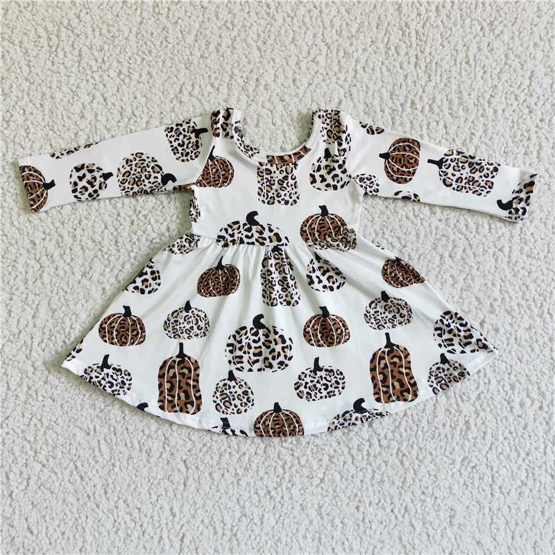 GLD0012  Baby girls pumpkin white leopard twirl dresses