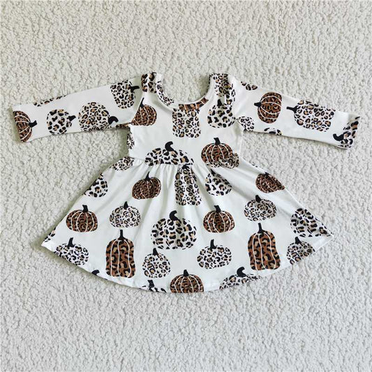 GLD0012  Baby girls pumpkin white leopard twirl dresses