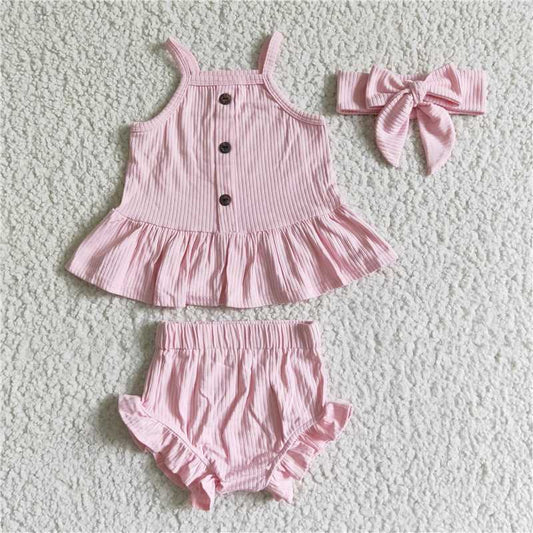 GBO0054  Baby girls cotton ribbed bummie sets(headband please choose if you need)