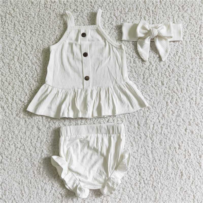 GBO0055   Baby girls cotton ribbed bummie sets(headband please choose if you need)