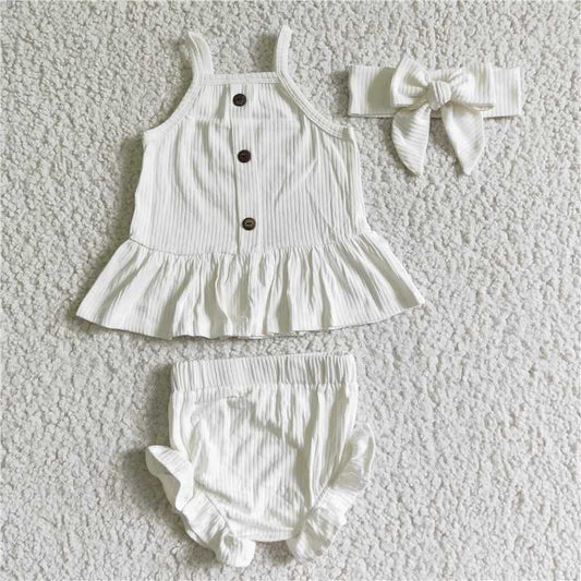 GBO0055   Baby girls cotton ribbed bummie sets(headband please choose if you need)