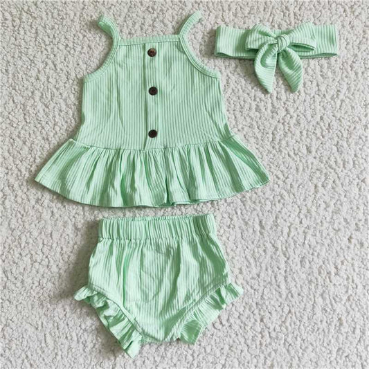 GBO0056  Baby girls cotton ribbed bummie sets(headband please choose if you need)