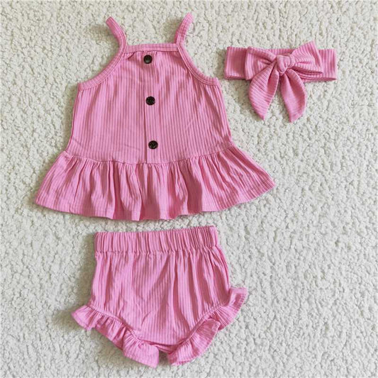 GBO0058  Baby girls cotton dark pink ribbed bummie sets(can choose headband here)