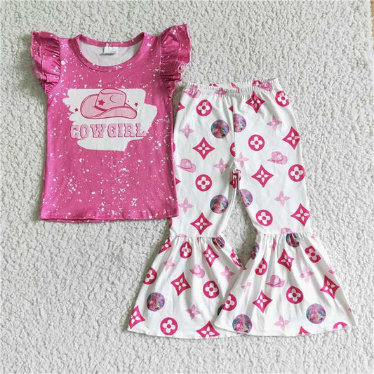 SPO0091 COWGIRL rose red flying sleeve trousers suit