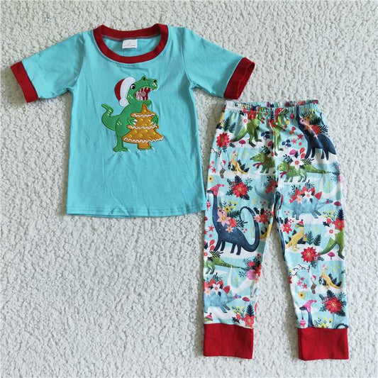 BSPO0008 Baby girls Christmas dinosaur pajamas sleepwear clothes sets