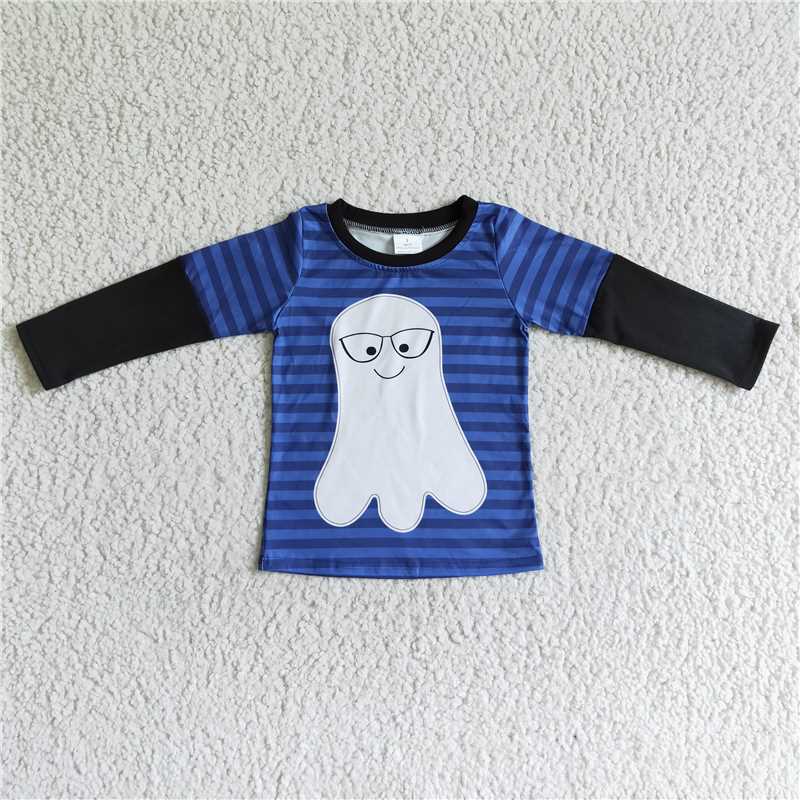 BT0053 Baby kids long sleeve Halloween stripe ghost shirts