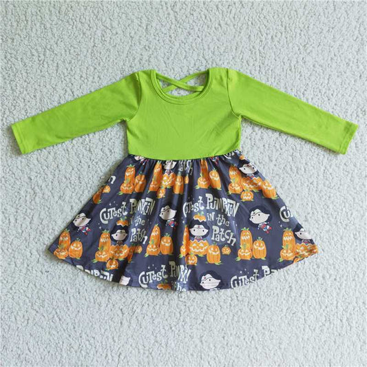 GLD0079  Baby girls pumpkin green knee length dresses