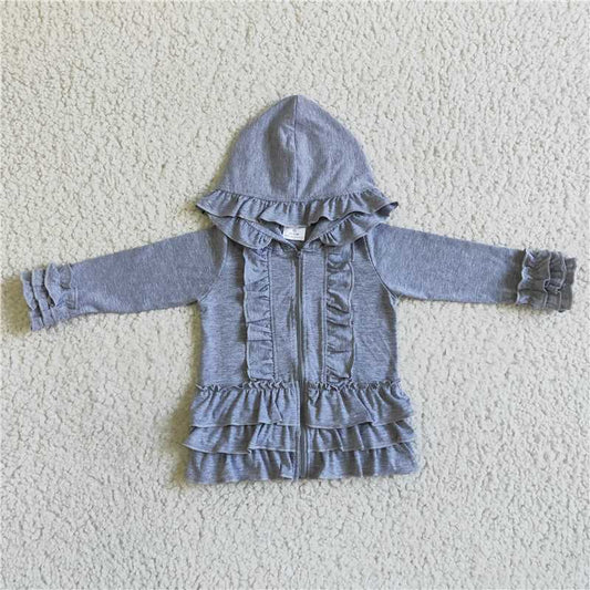 12.20 RTS NO MOQ （In stock）Matching GT0015 Baby girls ruffle zip grey jackets cardigans