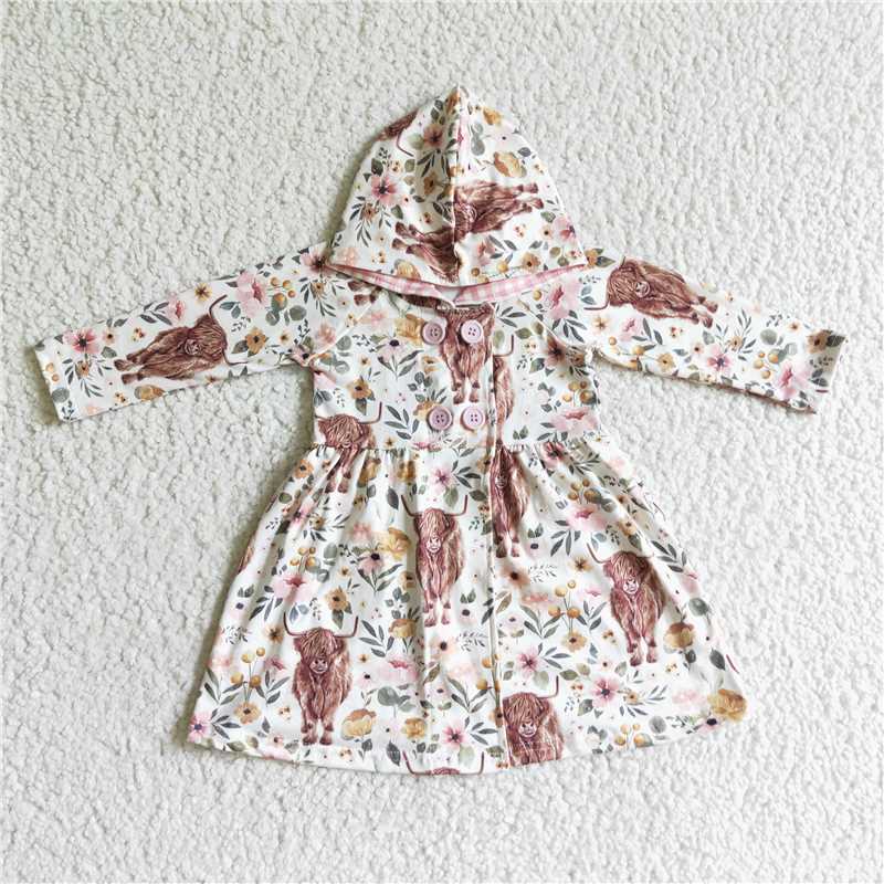 GLD0082  Baby girls hooded western cow floral long sleeve dresses