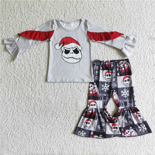 GLP0177 Girls' Christmas ghost face long-sleeved trousers suit