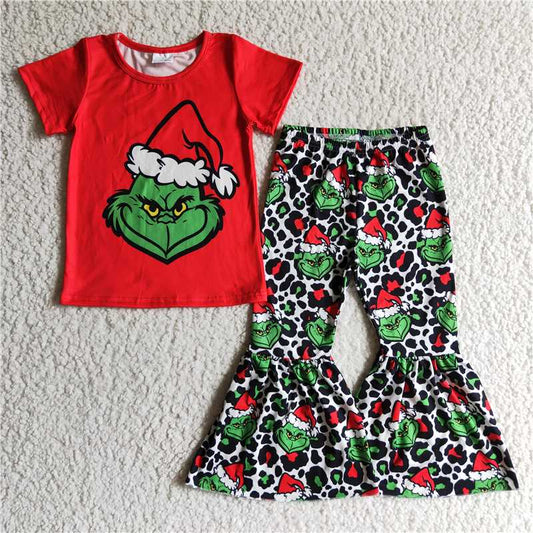 GSPO0162 Girls grinch red short-sleeved trousers suit