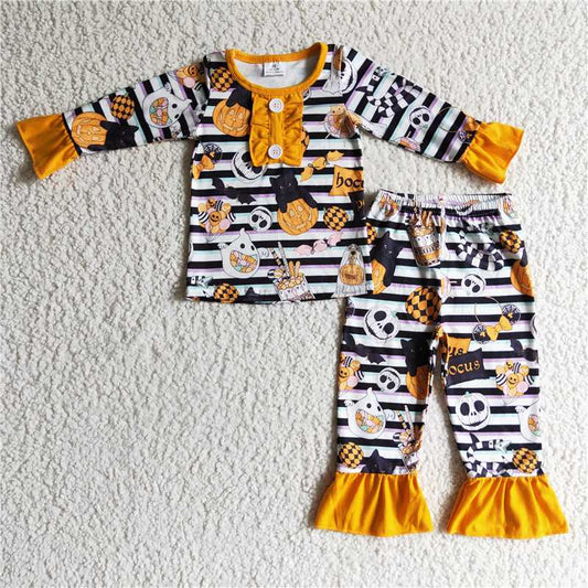 GLP0238Witches ghost pumpkin kids girls Halloween pajamas