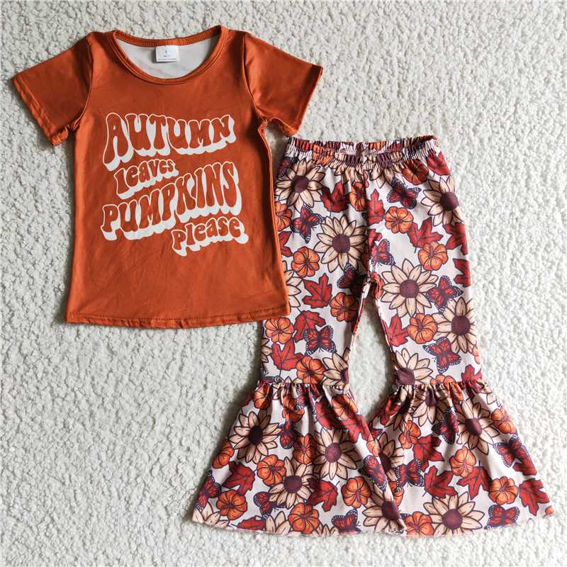 GSPO0193 Girls AUTUMN orange short-sleeved trousers suit