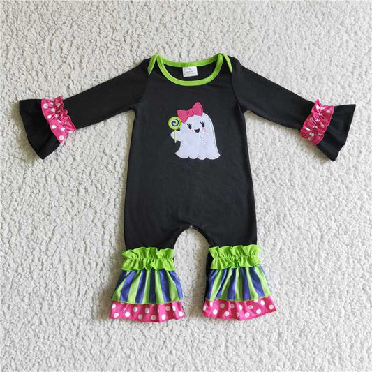 LR0133Black ghost candy long sleeve baby Halloween romper