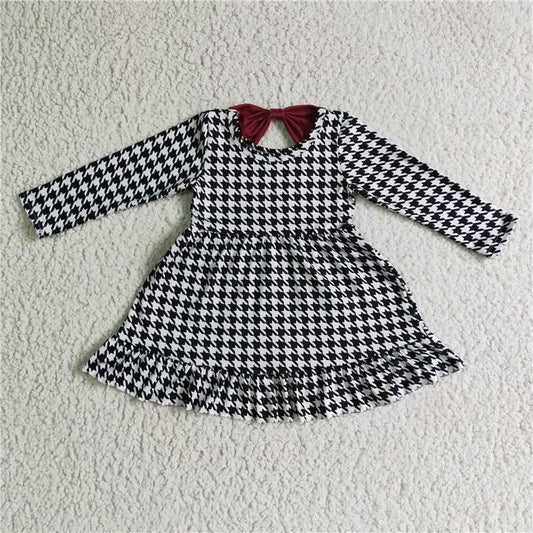 GLD0109   Baby girls fall aztec wine bow long sleeve dresses