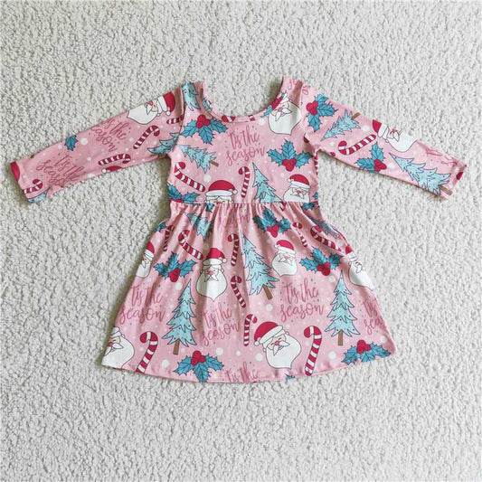 11.25 RTS NO MOQ （In stock）GLD0149 Baby Girls Santa Long Sleeve dresses