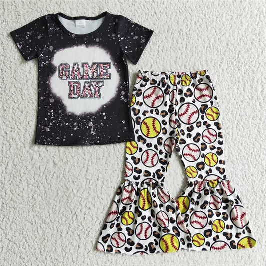 GSPO0214 RTS NO MOQ Baby Girls Spring Outfits Girls' GAME DAY baseball short-sleeved and long-pants suit