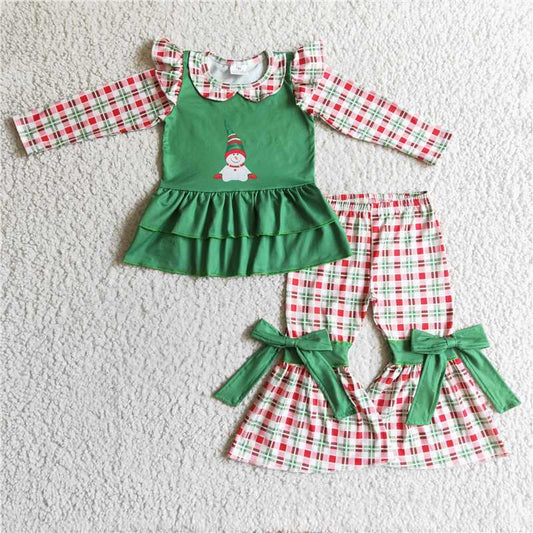 GLP0270Snowman red green plaid girls Christmas clothes